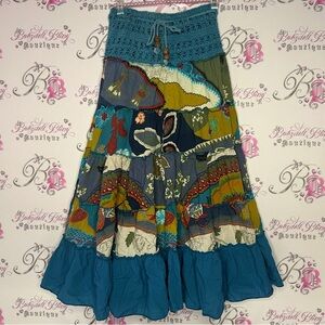 Skirt/dress crochet floral pattern blue long tiered ruffle frilly long cottage